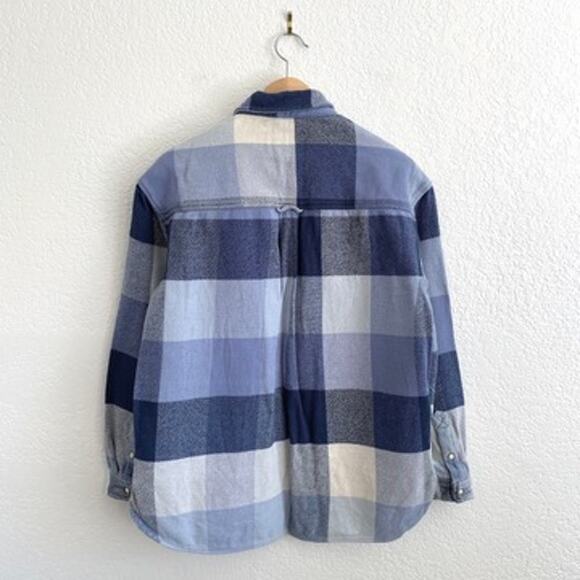 American Eagle Oversized Blue Plaid Flannel Shacket Shirt Snap Front Women Small - Picture 4 of 10